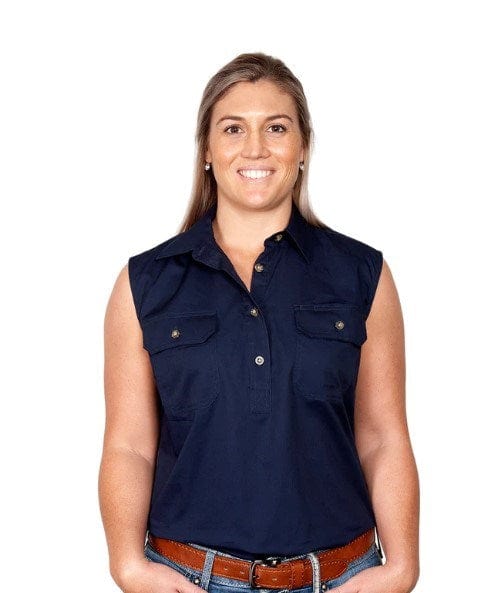 Just Country Womens Kerry 1/2 Button Sleeveless-Navy