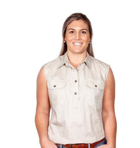 Just Country Womens Kerry 1/2 Button Sleeveless-Stone