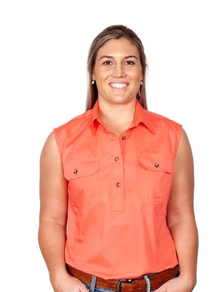 Just Country Womens Kerry 1/2 Button Sleeveless-Hot Coral