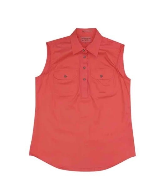 Just Country Womens Kerry 1/2 Button Sleeveless-Hot Coral