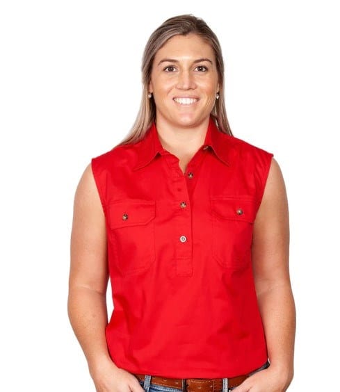 Just Country Womens Kerry 1/2 Button Sleeveless-Chilli