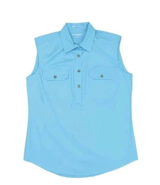 Just Country Womens Kerry 1/2 Button Sleeveless-Sky