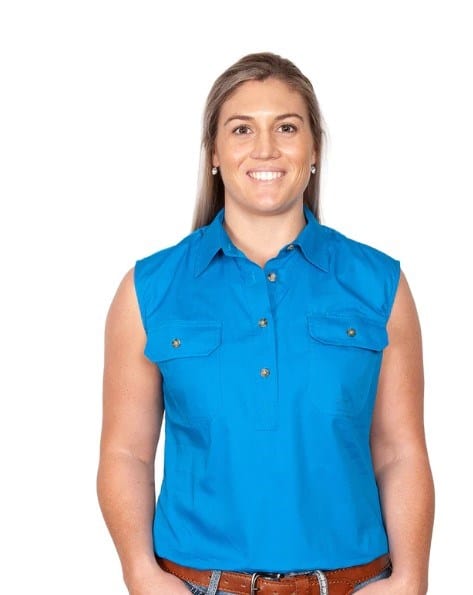 Just Country Womens Kerry 1/2 Button Sleeveless-Blue Jewel