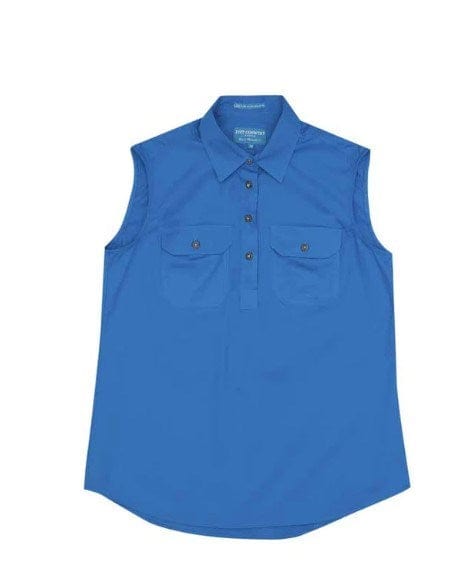Just Country Womens Kerry 1/2 Button Sleeveless-Blue Jewel