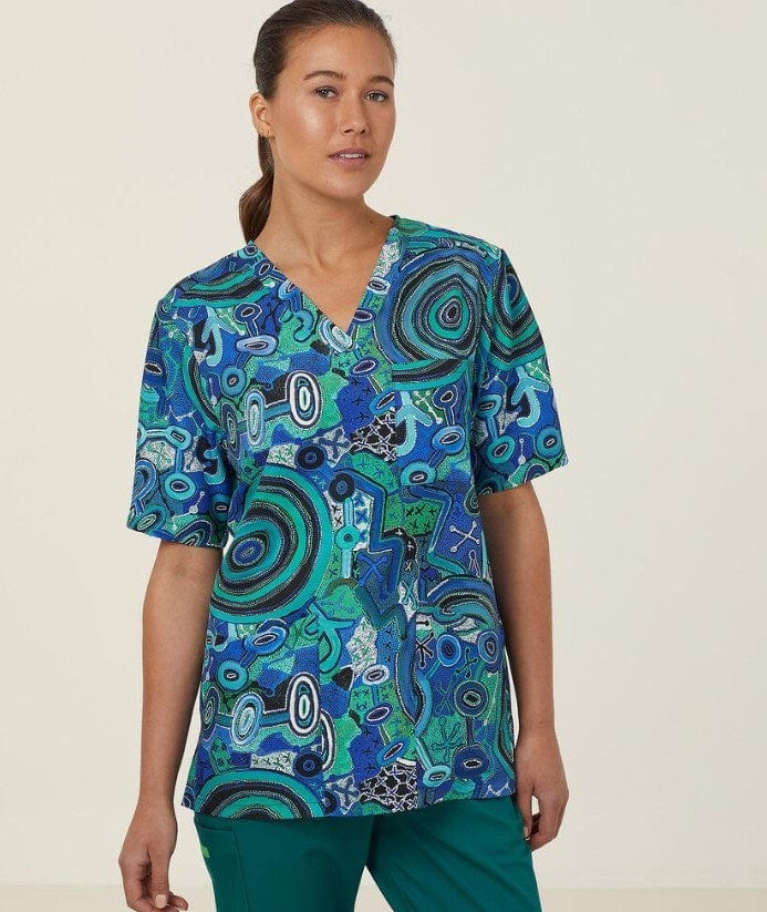 Load image into Gallery viewer, NNT Womens Wralu Indigenous Scrub V-Neck Top

