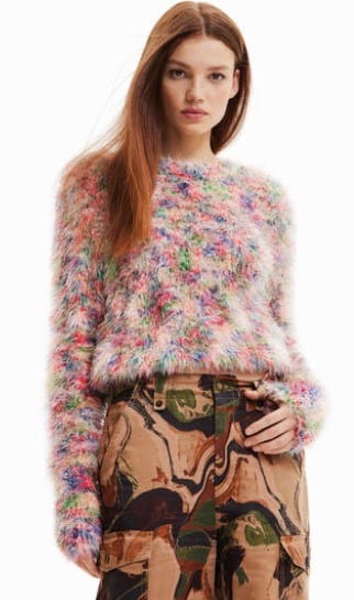 Load image into Gallery viewer, Desigual Womens Multicoloured Fur-Effect Jumper
