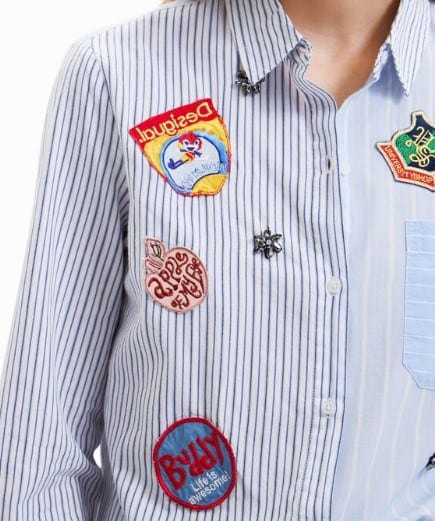Desigual Womens Striped Shirt With College Patches
