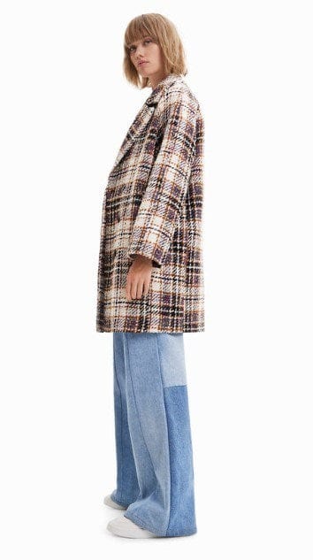 Load image into Gallery viewer, Desigual Womens Long Tartan Double Breasted Coat
