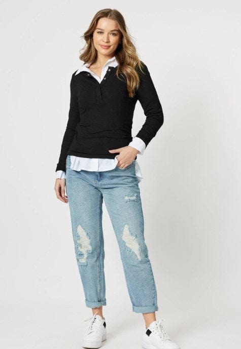 Load image into Gallery viewer, Basics  Womens Henely Rib Long Sleeve Tee
