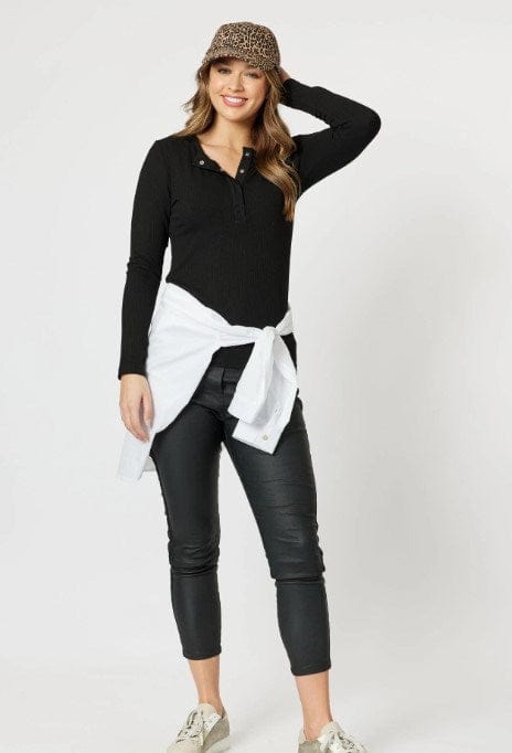 Load image into Gallery viewer, Basics  Womens Henely Rib Long Sleeve Tee
