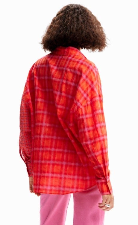 Desigual Womens Oversize Patchwork Plaid Shirt