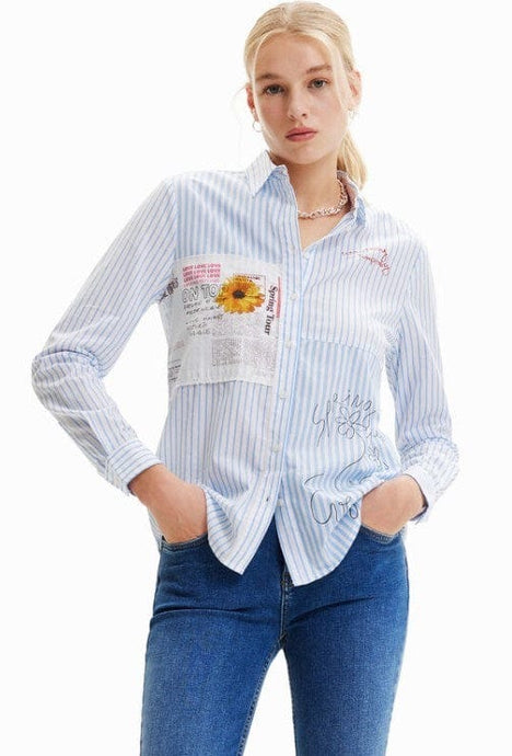 Desigual Womens Patchwork Striped Shirt