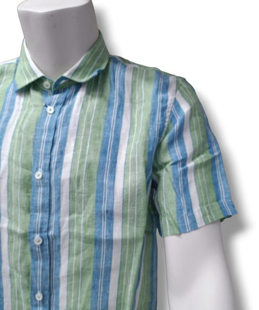 James Harper Short Sleeve Shirt Green Beach Stripe