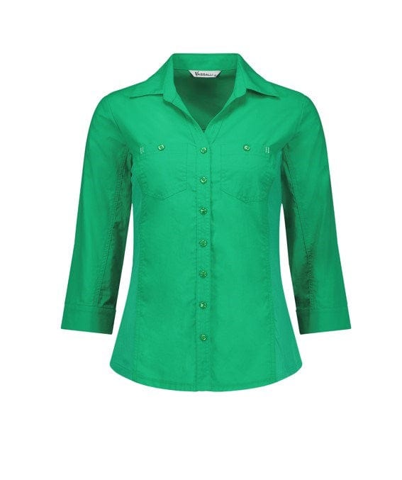 Vassalli Womens PlainButton Up Shirt With Rib Panels