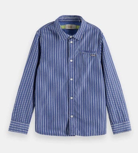 Scotch & Soda Boys Striped Organic Cotton Shirt With Sleeve Adjustment