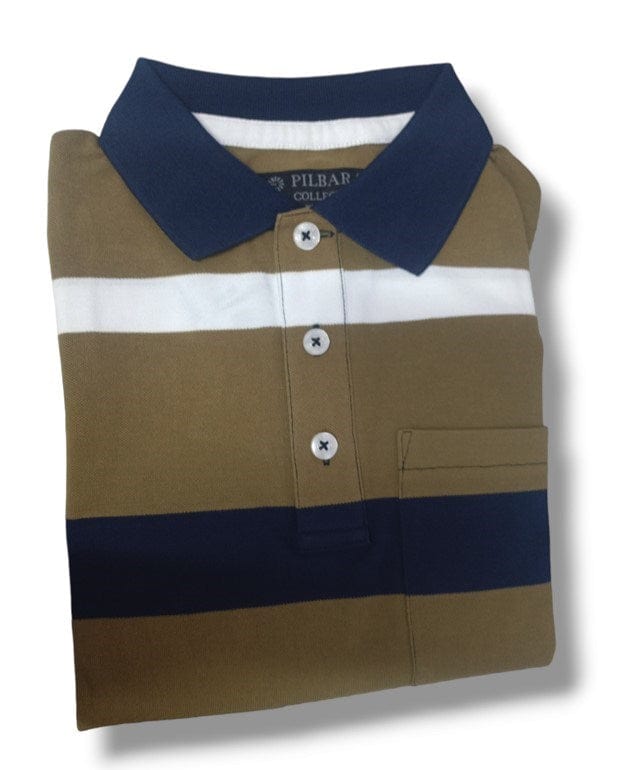 Load image into Gallery viewer, Pilbara Mens Y/D Striped Pocket Polo
