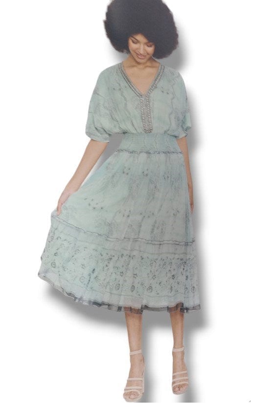 Load image into Gallery viewer, Caju Womens Beaded Neck&amp; Elastic Waist Dress
