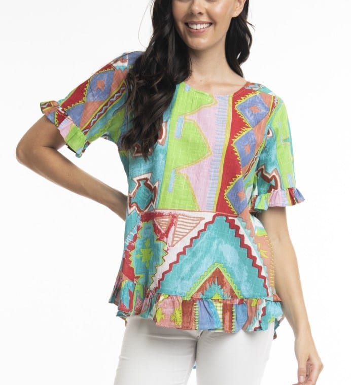 Load image into Gallery viewer, Orientique Womens Zio Turq Top Frill
