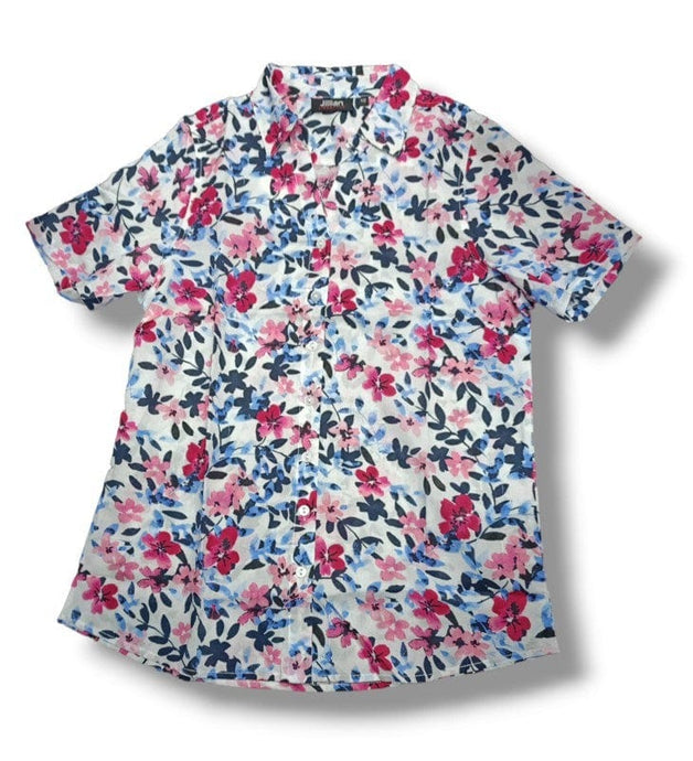 Jillian Womens Fleur Print Short Sleeve Shirt