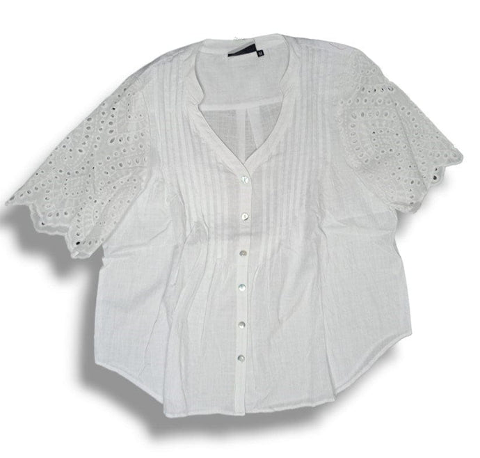 Emily Womens Pintuck Shirt With Lace Sleeve