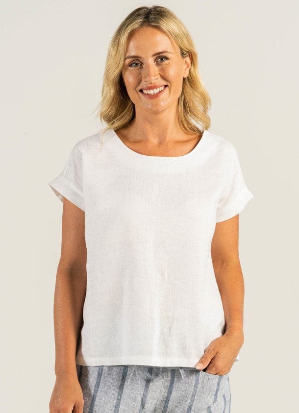 Load image into Gallery viewer, See Saw Womens Linen Cap Short Sleeve Btn Back Top
