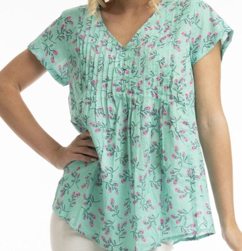 Load image into Gallery viewer, Orientique Womens Symi Top Pleated Short Sleeve
