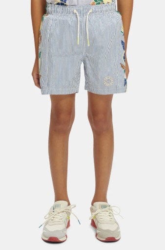 Scotch & Soda Boys Mid-Length Printed Pinstripe Swim Shorts