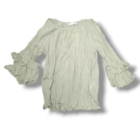 Orientique Womens Essential Top Cotton Frill Sleeve Gauze