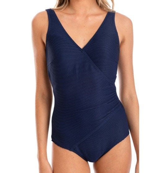 Load image into Gallery viewer, Togs Womens Textured Navy Surplice One Piece Swimsuit
