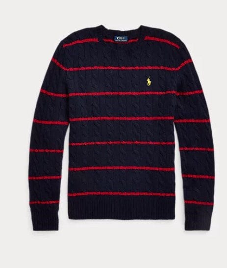 Load image into Gallery viewer, Ralph Lauren Mens Striped Cable Wool-Cashmere Jumper
