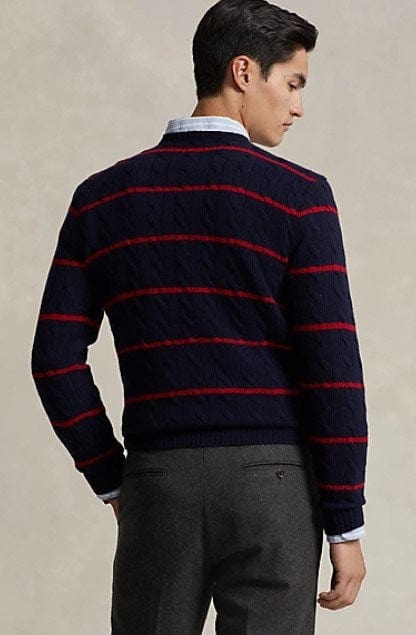 Load image into Gallery viewer, Ralph Lauren Mens Striped Cable Wool-Cashmere Jumper
