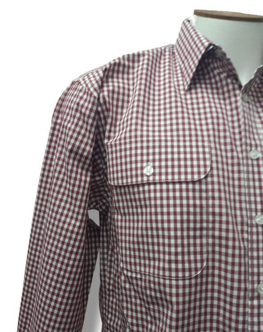 Bisley Mens Long Sleeve Small Check Shirt - Maroon