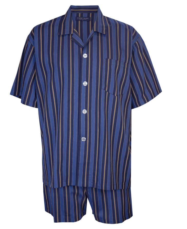 Load image into Gallery viewer, Contare Mens Satin Stripe Cotton Pyjamas Short Sleeve Short leg

