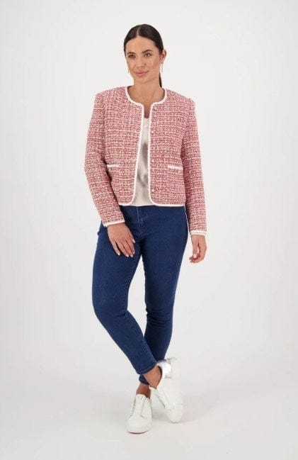 Vassalli Womens Short Collarless Lined Jacket with Trim Detail