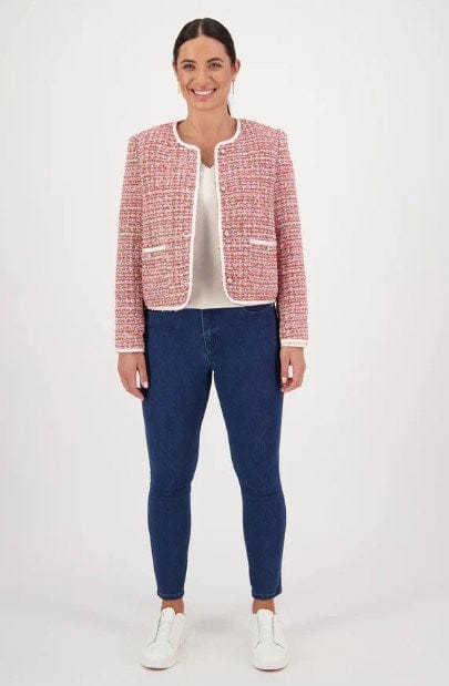 Vassalli Womens Short Collarless Lined Jacket with Trim Detail