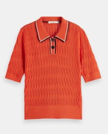 Scotch & Soda Womens Pointelle Collared Knitted Polo Shirt