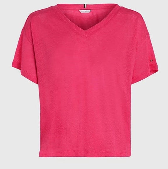 Tommy Hilfiger Womens Relaxed Linen V-Neck T-Shirt