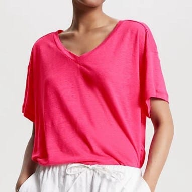 Tommy Hilfiger Womens Relaxed Linen V-Neck T-Shirt