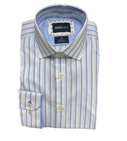 Brooksfield Mens Slim Fit Premium Cotton Print Shirt - Blue