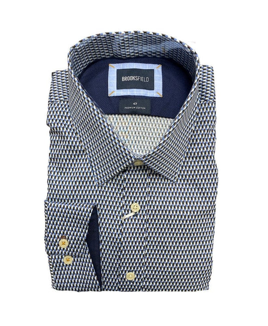 Brooksfield Mens Slim Fit Premium Cotton Print Shirt - Blue - Bigger Sizes