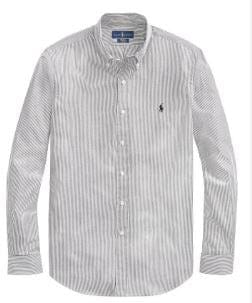 Ralph Lauren Mens Slim Fit Stretch Poplin Shirt - Black/White Stripe