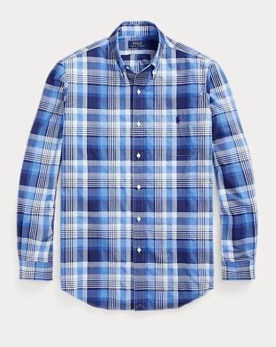 Ralph Lauren Mens Custom Fit Stretch Poplin Shirt - Blue Multi