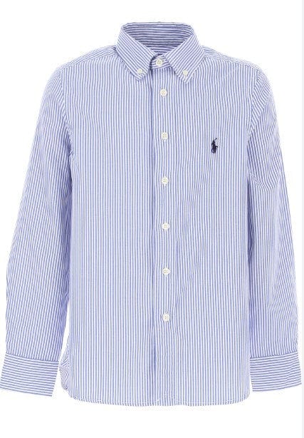 Ralph Lauren Boys Striped Cotton Poplin Shirt - Blue/White Stripe
