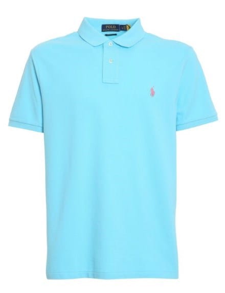 Ralph Lauren Mens Custom Slim Fit Polo Shirt - Blue Heather/Pink