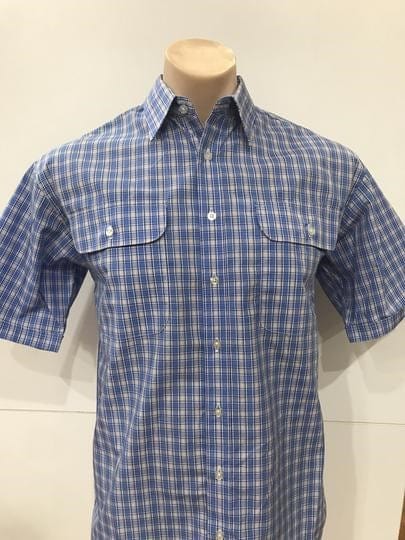 Bisley Mens Poly Cotton Light Blue Check Shirt