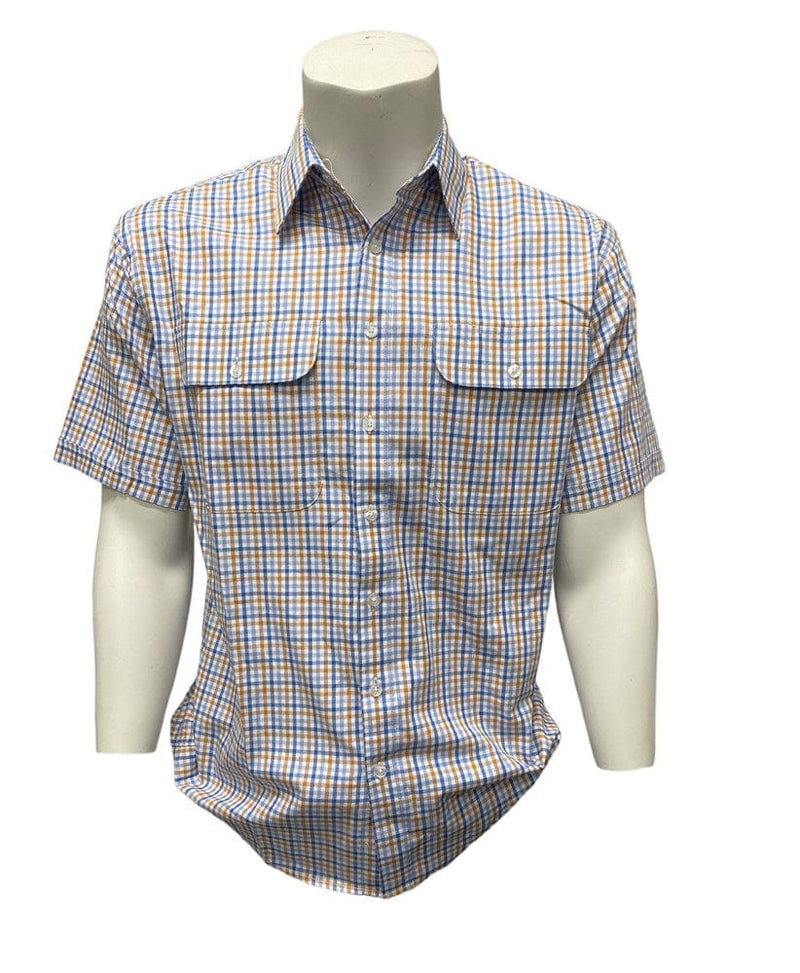 Load image into Gallery viewer, Bisley Mens Cotton Small Orange Check Short Sleeve Shirt
