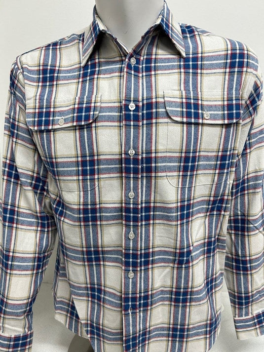Bisley Mens Open Front Flannel Beige Large Check Shirt