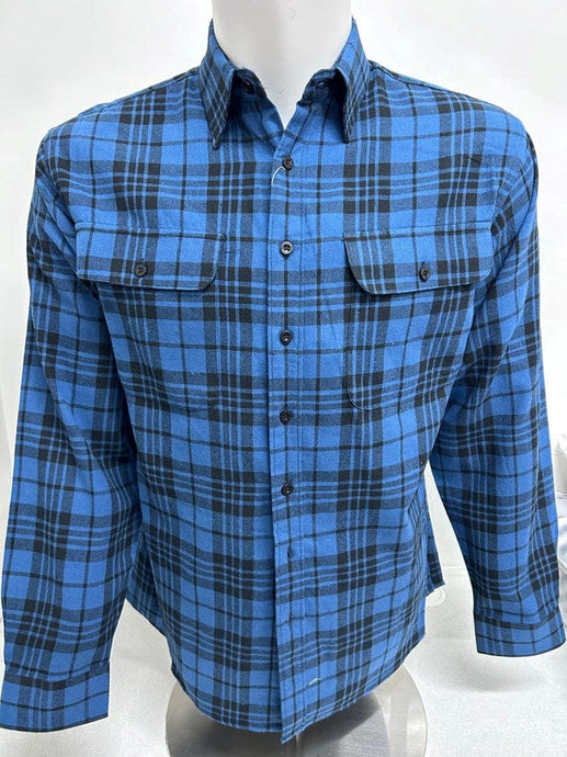 Bisley Mens Open Front Flannel Navy Large Check Shirt