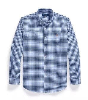 Ralph Lauren Mens Custom Fit Checked Oxford Shirt - Blue/White