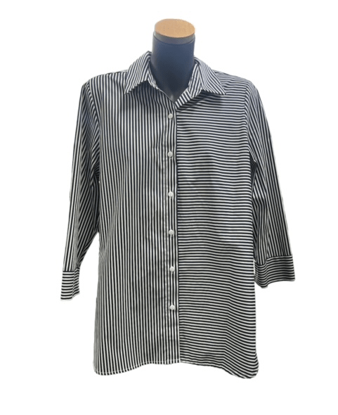 Philosophy Womens Regina 3/4 Sleeve Navy Stripe Collared Shirt